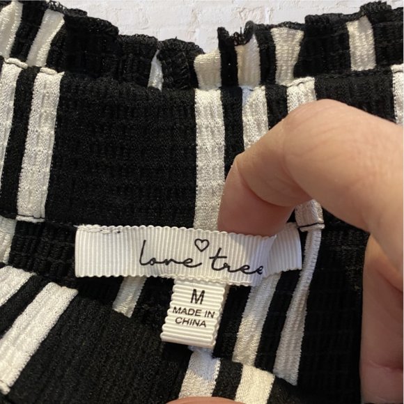 LOVE TREE -- Palazzo Pants, Wide Leg, Elastic Waist, Black/White Vertical Stripe - Picture 6 of 8